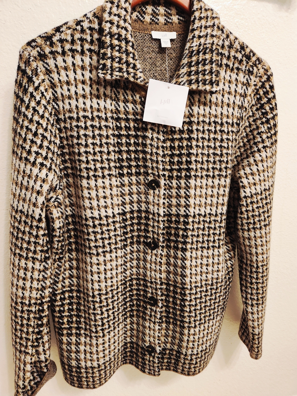 J. Jill Houndstooth Button-Front Jacket - Black, Cream & Brown